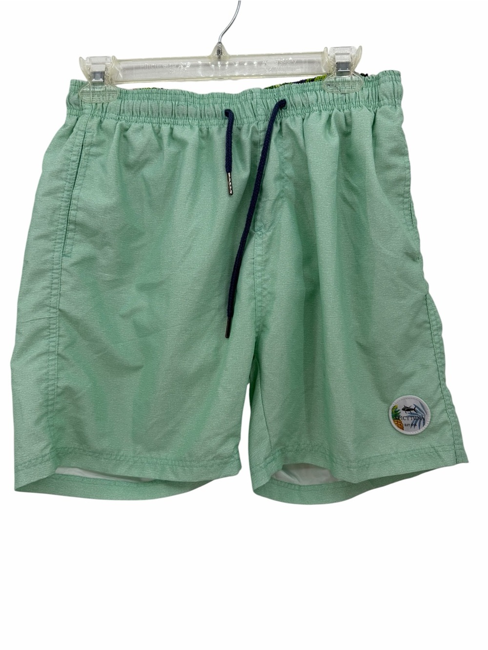 Spicy Tuna Men's Mint Green Swim Trunks with Navy Drawstring